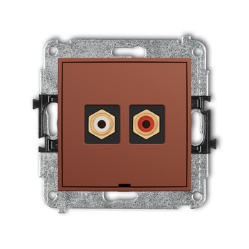 KARLIK MINI 63MGRCABO-2 Mechanizm gniazda podwójnego RCA, bez pola opisowego (typu cinch - biały i czerwony, pozłacany)