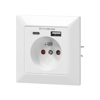 Gniazdo pojedyncze 2P+Z, USB-A + USB-C ,Wyjście 5VDC Max 2,8A