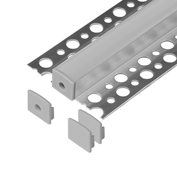 Zestaw: profil aluminiowy do taśm LED, 2000 x 55 x 13 mm, natynkowy, srebrny, klosz mrożony, 4 zaślepki
