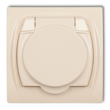 KARLIK LOGO 1LGPB-1z Gniazdo bryzgoszczelne z uziemieniem 2P+Z (klapka beżowa, bez przesłon torów prądowych)