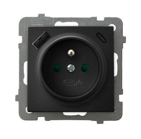 OSPEL AS GP-1GZPUSBAC/m/33 Gniazdo z/u uziemieniem, przesłony, ładowarka USB