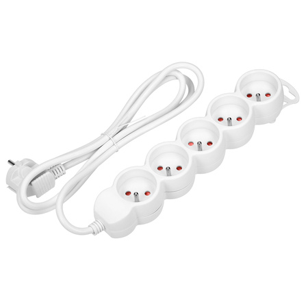Przedłużacz 5-krotny 2P+Z, 5m H05VV-F 3x1,0mm², Imax=10A, biały