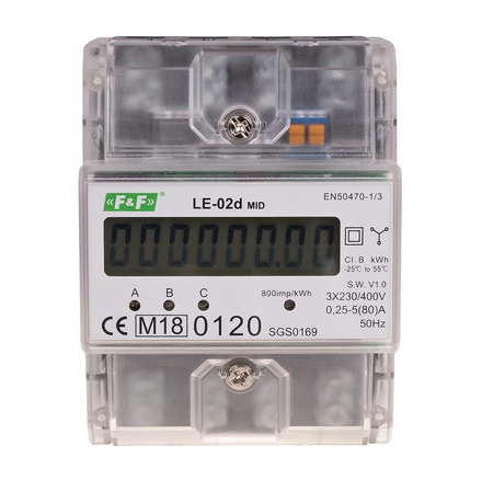 F&F LE-02d  licznik energii elektrycznej z certyfikatem MID, trójfazowy