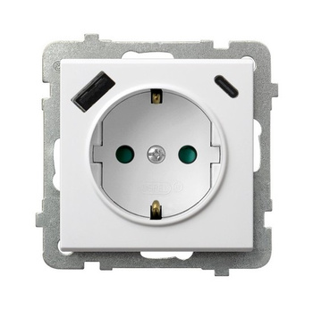 OSPEL SONATA GP-1RSPUSBAC/m/00 Gniazdo schuko z przesłonami, ładowarka USB