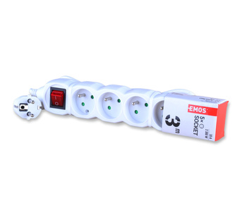 Emos p1513 przedłużacz z uziemieniem wyłącznikiem 5 gniazda 3m