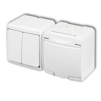 KARLIK JUNIOR WGHH-2p Łącznik świecznikowy z gniazdem pojedynczym z uziemieniem 2P+Z (klapka biała; przesłony torów prądowych)