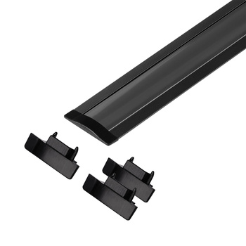 Zestaw: profil aluminiowy do taśm LED, 2000 x 24,5 x 6,05 mm, podtynkowy, czarny, klosz czarny, 4 zaślepki