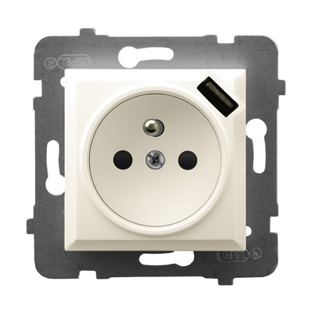 Ospel aria gp-1uzpusb/m/27 Gniazdo pojedyncze z uziemieniem z przesłonami torów prądowych, z ładowarką USB