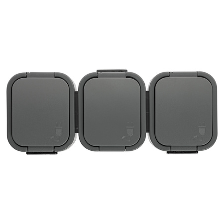 Gniazdo potrójne n/t 3x2P+Z, bryzgoszczelne z klapką B2, IP54, NT-316 B2, szary