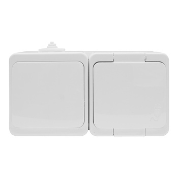 Gniazdo  pojedyncze 2P+Z bryzgood. z klapką w kolorze wyrobu+ Łącznik 1-biegunowy IP44, SMART, biały