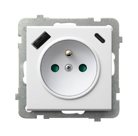 OSPEL SONATA GP-1RZPUSBAC/m/75 Gniazdo z/u z przesłonami, z ładowarką USB A+C