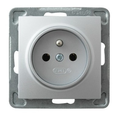 Ospel impresja GP-1YZ/m/18 Gniazdo pojedyncze z uziemieniem srebro