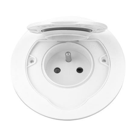 Hermetyczne gniazdo elektryczne okrągłe, IP55,1x2P+Z(French), białe