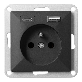 Gniazdo pojedyncze p/t 2P+Z z ładowarką USB A+C Pearl, 16A, 250V, PT-16P/USB, czarny
