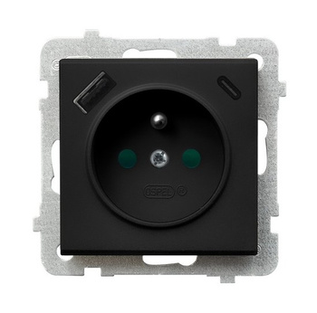 SONATA GP-1RZPUSBAC/m/33 Gniazdo pojedyncze z uziemieniem z przesłonami torów prądowych, z ładowarką USB A+C