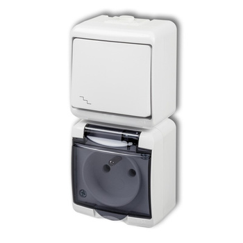 KARLIK JUNIOR WGHP-3dp Łącznik schodowy z gniazdem pojedynczym z uziemieniem 2P+Z (klapka dymna; przesłony torów prądowych)