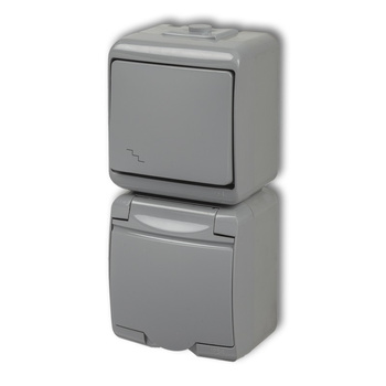 KARLIK JUNIOR 10WGHP-3 Łącznik schodowy z gniazdem pojedynczym z uziemieniem 2P+Z (klapka popielata; bez przesłon)