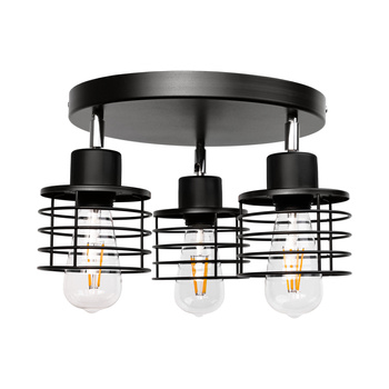 ISLA oprawa ścienno-sufitowa, moc max. 3x60W, E27, czarna, podstawa okrągła, jednopoziomowa, ruchome głowice lampy