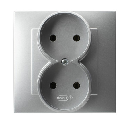 OSPEL SZAFIR GP-2Z/18 Gniazdo podwójne kompletne z ramką srebro