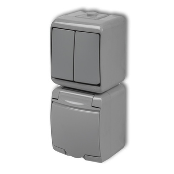 KARLIK JUNIOR 10WGHP-2p Łącznik świecznikowy z gniazdem pojedynczym z uziemieniem 2P+Z (klapka popielata; przesłony torów prądowych)