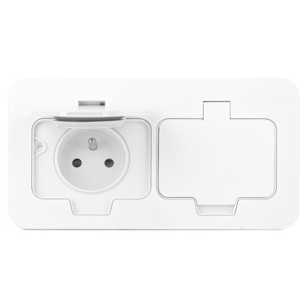 Hermetyczne gniazdo elektryczne podwójne, prostokątne, IP55, 2x2P+Z(French), białe