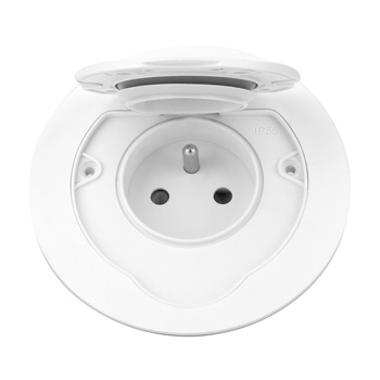 Hermetyczne gniazdo elektryczne okrągłe, IP55,1x2P+Z(French), białe