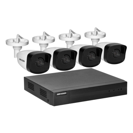 HIKVISION IPKIT-B4-4CH zestaw monitoringu z 4 tubowymi kamerami IP HIKVISION IP-CAM-B140H oraz 4-kanałowym rejestratorem HIKVISION NVR-4CH, rozdzielczość 4Mpx, zasilanie PoE, doświetlenie IR, cyfrowa redukcja szumów, IP67