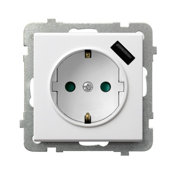 SONATA GP-1RSPUSB/m/75 Gniazdo pojedyncze z uziemieniem schuko z przesłonami torów prądowych, z ładowarką USB