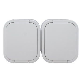 Gniazdo podwójne n/t 2P+Z, Schuko, bryzgoszczelne z klapką B2, IP54, NT-7B2, biały