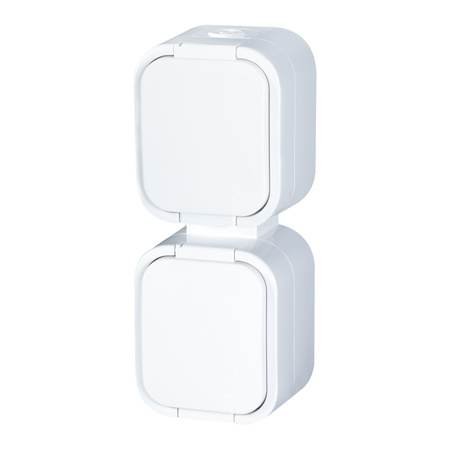 Gniazdo podwójne n/t 2x2P+Z, bryzgoszczelne z klapką, pionowe B2, IP54, NT-6B2/P, biały