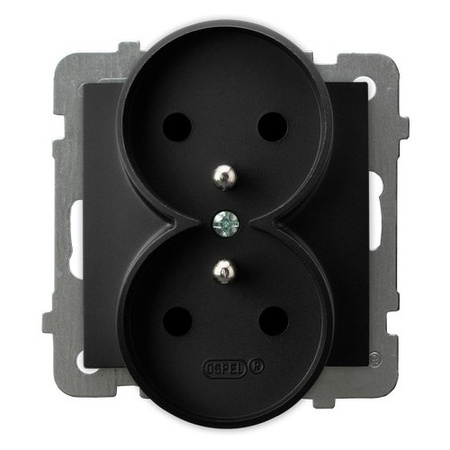 OSPEL AS GP-2GRZ/M/33 Gniazdo podwójne z uziemieniem czarny metalik