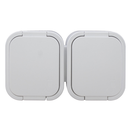 Gniazdo podwójne n/t 2x2P+Z, bryzgoszczelne z klapką B2, IP54, NT-6B2, biały