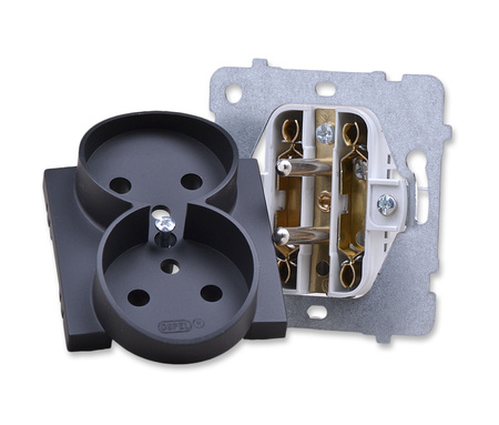 OSPEL AS GP-2GRZ/M/33 Gniazdo podwójne z uziemieniem czarny metalik