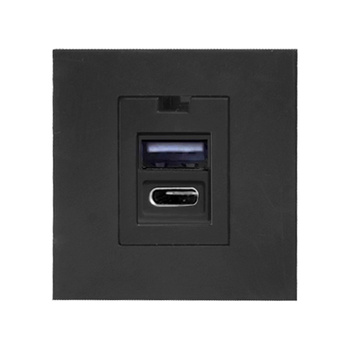 NOEN USB x 2 - typ A + C, podwójny port modułowy 45x45mm z ładowarką USB, 2,1A 5V DC, czarny