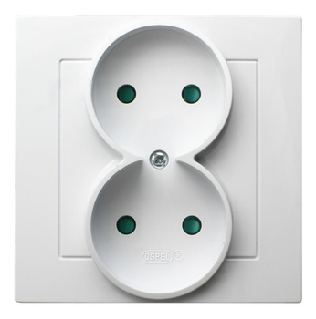 OSPEL AS GP-2GP/00 Gniazdo podwójne z przesłonami, kompletne biały