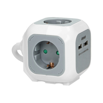 Przedłużacz 4 krotny 2P+Z (Schuko), ładowarka 2xUSB, 1,4m H05VV-F 3x1,5mm², szaro-biały