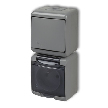 KARLIK JUNIOR 10WGHP-3d Łącznik schodowy z gniazdem pojedynczym z uziemieniem 2P+Z (klapka dymna; bez przesłon)