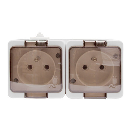Gniazdo  podwójne 2P+Z bryzgoodporne z klapką dymną  IP44, SMART, biały