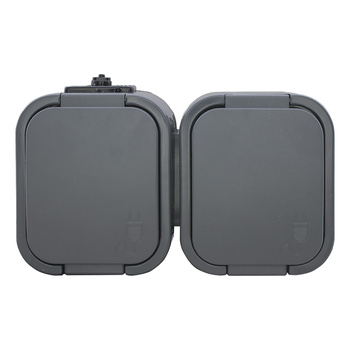 Gniazdo podwójne n/t 2x2P+Z, bryzgoszczelne z klapką B2, IP54, NT-6B2, szary