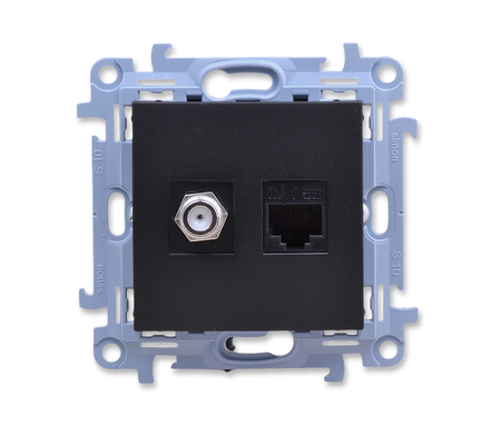Kontakt Simon 10 casfrj445.01/49 Gniazdo antenowe typu f + komputerowe typ rj45 kat. 5