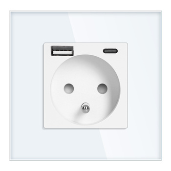 Gniazdo pojedyncze 2P+Z, USB-A + USB-C, PD, max. 20W, biały