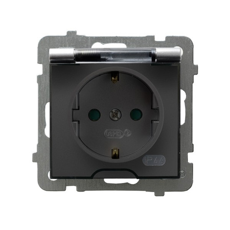 Ospel as GPH-1GSP/m/18/d Gniazdo bryzgoszczelne z uziemieniem schuko IP-44 z przesłonami torów prądowych wieczko przezroczyste