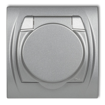 KARLIK LOGO 7LGPB-1s Gniazdo bryzgoszczelne z uziemieniem SCHUKO 2P+Z (klapka srebrny metalik, bez przesłon torów prądowych)