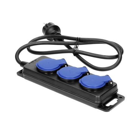 Przedłużacz warsztatowy bryzgoszczelny IP44, 3 gniazda 2P+Z IP44, przewód gumowy, H05RR-F 3x1,5mm², długość 5m