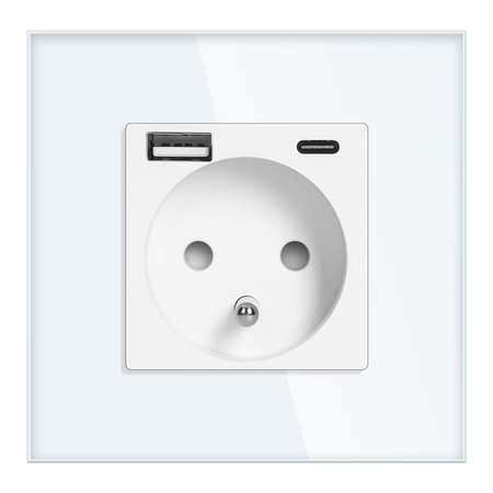 Gniazdo pojedyncze 2P+Z, USB-A + USB-C, PD, max. 20W, biały