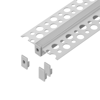 Zestaw: profil aluminiowy do taśm LED, 2000 x 47,7 x 11,9 mm, podtynkowy, biały, klosz mleczny, 4 zaślepki