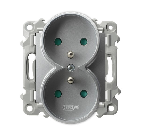 OSPEL SZAFIR GP-2ZRZP/m/18 Gniazdo podwójne z/u z przesłonami moduł