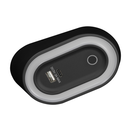 AGRA lampka podszafkowa LED 2,5W, 80lm, 4000K, z włącznikiem bezdotykowym i funkcją ładowania USB A+C, czarna