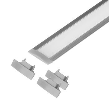 Zestaw: profil aluminiowy do taśm LED, 2000 x 24,5 x 6,05 mm, podtynkowy, srebrny, klosz mleczny, 4 zaślepki