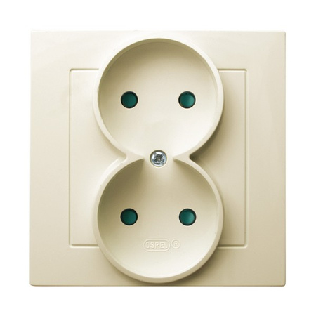 Ospel as GP-2GP/27 Gniazdo podwójne z przesłonami torów prądowych, kompletne z ramką